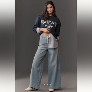 Pilcro Denim-Knit Pull-On High-Rise Wide-Leg Jeans Small